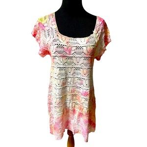 Nanette Lepore hand dyed short sleeve crochet swimsuit cover up dress size Large